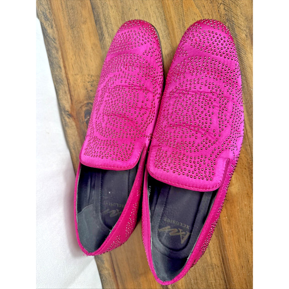 Fuchsia Sequin Stone Men's Loafers Size 11 Slip On Dress Shoes Wedding Prom Date - Picture 4 of 10